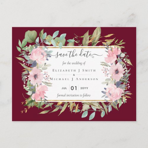 BUDGET  Blush Pink Floral Wedding Postcard