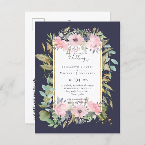 BUDGET  Blush Pink Floral Wedding Postcard