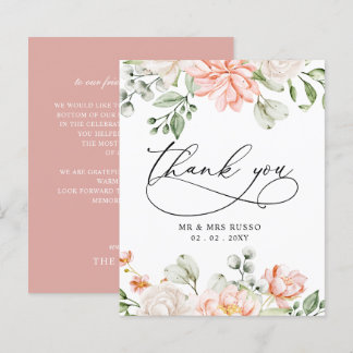 Budget Blush Pink Floral Wedding Thank You Card