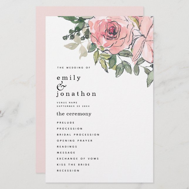BUDGET Blush Pink Florals Wedding Program (Front/Back)