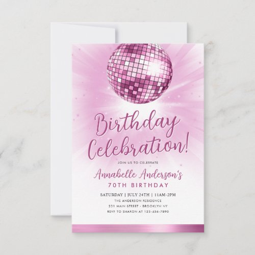 Budget Blush Pink Glitter 70s Disco Ball Birthday Note Card