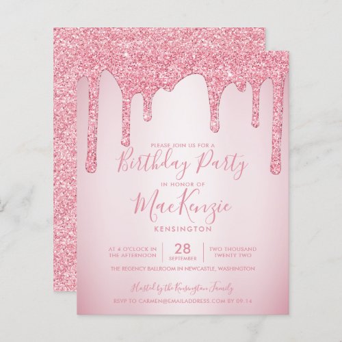BUDGET Blush Pink Glitter Drips Any Year Birthday