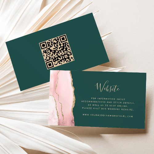 Budget Blush Pink Gold Agate Green Wedding QR Code Enclosure Card