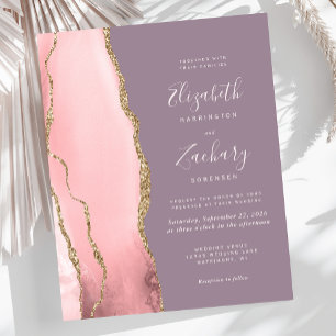 Budget Blush Pink Gold Agate Mauve Wedding Invite