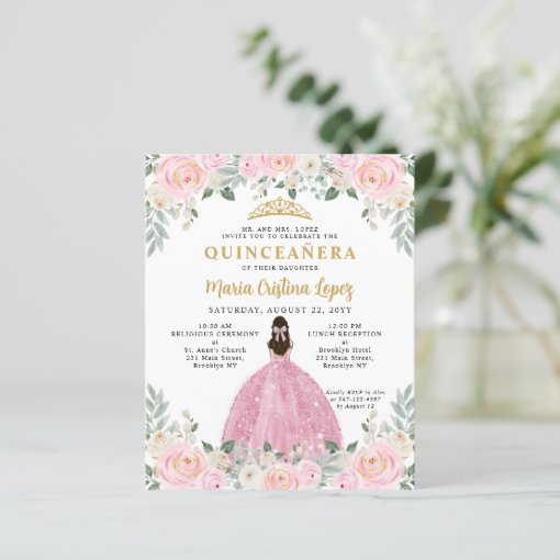 Budget Blush Pink Gold Floral Princess Quinceañera | Zazzle