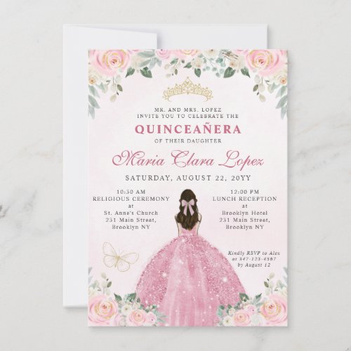 Budget Blush Pink Gold Floral Princess Quinceaera Note Card