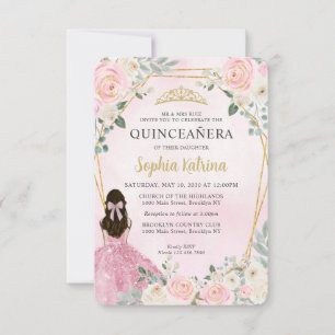 Budget Blush Pink Gold Floral Princess Quinceañera Note Card
