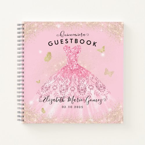 Budget Blush Pink Gold Glam Quinceanera Guestbook  Notebook