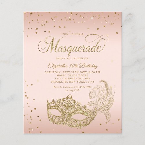 BUDGET Blush Pink Gold Glitter Masquerade Birthday