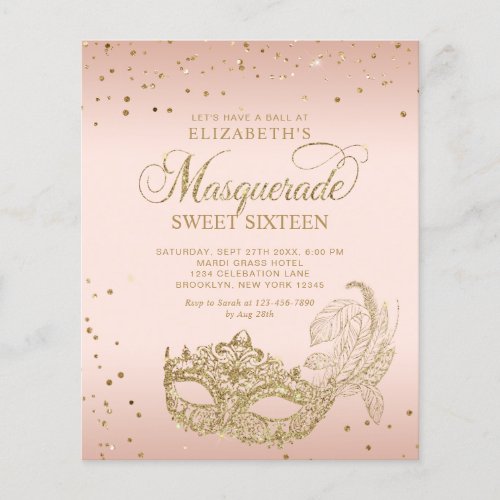 BUDGET Blush Pink Gold Glitter Masquerade Sweet 16