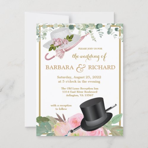 Budget Blush Pink Gold Romantic Floral Wedding   Invitation