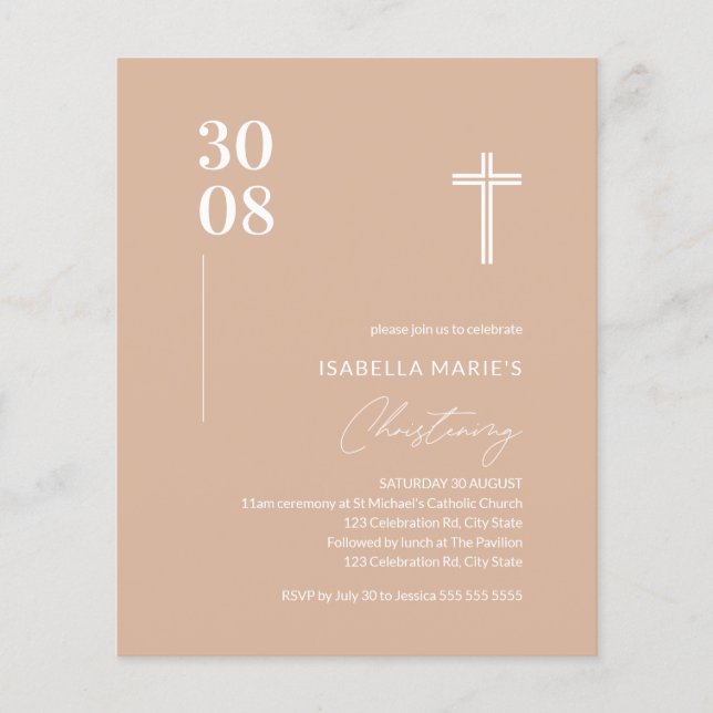 Budget Blush Pink Minimalist Christening Invite (Front)