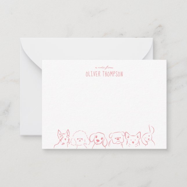 BUDGET Blush Pink Note From Cute Dog Animal Sketch (Front)
