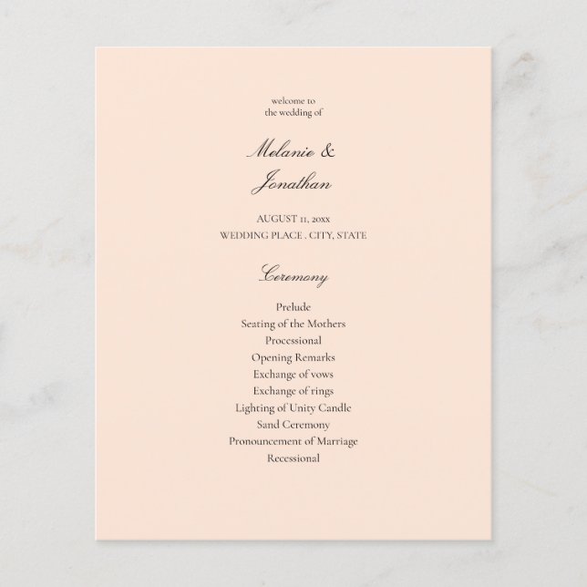 Budget Blush Pink Pastel Wedding Ceremony Flyer (Front)
