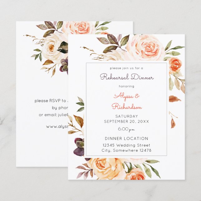 Budget Blush Pink & Peach Floral Rehearsal Dinner  (Front/Back)