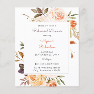 Budget Blush Pink & Peach Floral Rehearsal Dinner Flyer