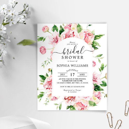 Budget Blush Pink Peonies Bridal Shower Invitation