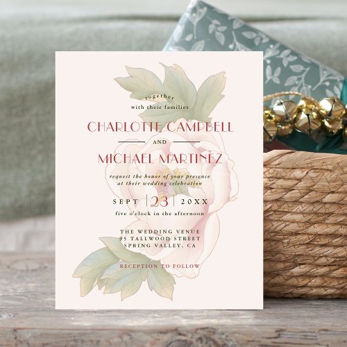 BUDGET Blush Pink Peony Floral Wedding Invitation