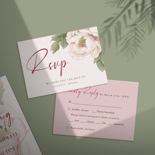 BUDGET Blush Pink Peony Floral Wedding RSVP Card