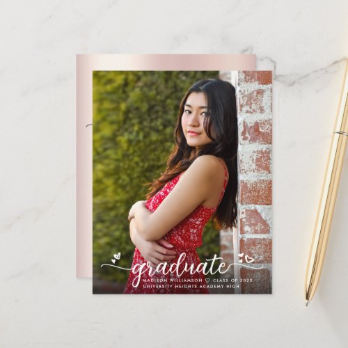 Budget Blush Pink Photo Graduation Script Invite