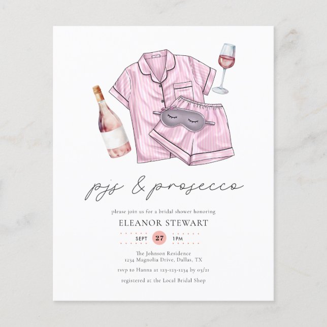 Budget Blush Pink PJs & Prosecco Bridal Shower Flyer (Front)