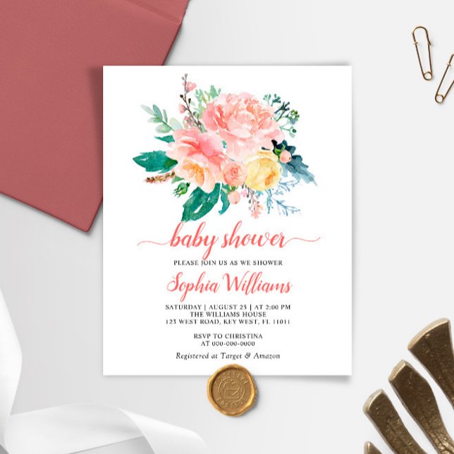 Budget Blush Pink Rose Baby Shower Invitation (Creator Uploaded)