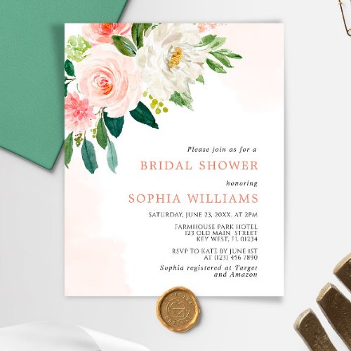 Budget Blush Pink Rose Bridal Shower Invitation