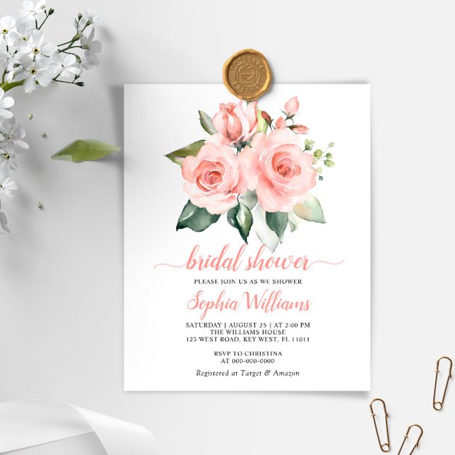 Budget Blush Pink Rose Bridal Shower Invitation (Creator Uploaded)