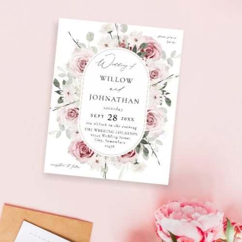 Budget Blush Pink Rose  Eucalyptus Floral Wedding Flyer