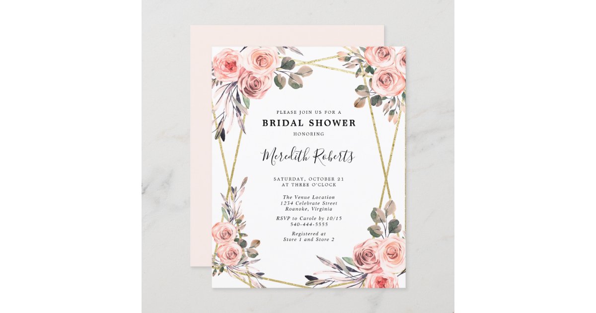 Budget Blush Pink Roses Bridal Shower Invitation | Zazzle