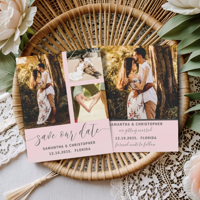 Budget Blush Pink Simple 4 Photo Invitation (Creator Uploaded)