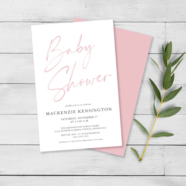 Budget Blush Pink Simple Script Baby Shower FLYER | Zazzle