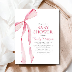 Budget Blush Pink Watercolor Bow Girl Baby Shower Flyer