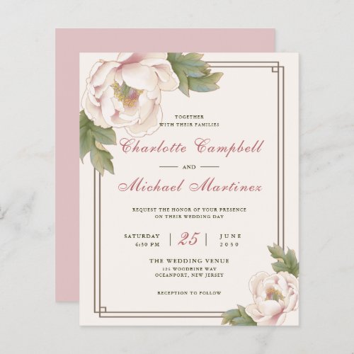 Budget Blush Pink Wedding Peony Floral Invites