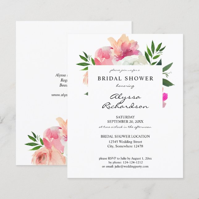 Budget Blush Pink & White Floral 1C Bridal Shower (Front/Back)