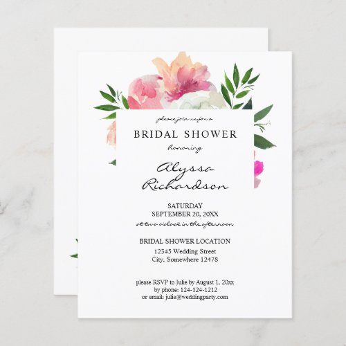 Budget Blush Pink  White Floral 1C Bridal Shower