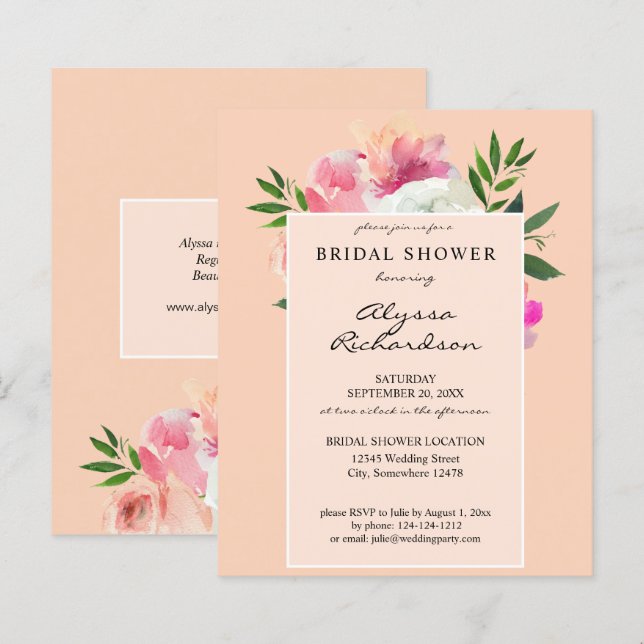 Budget Blush Pink & White Floral- 2C Bridal Shower (Front/Back)