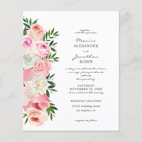 Budget Blush Pink  White Floral Wedding Flyer