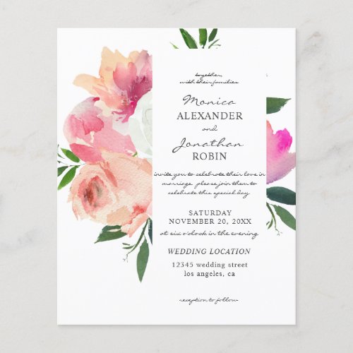 Budget Blush Pink  White Floral Wedding  Flyer