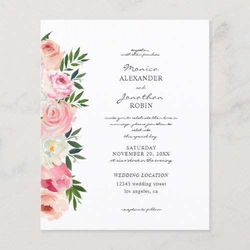 Budget Blush Pink  White Floral Wedding Flyer 2