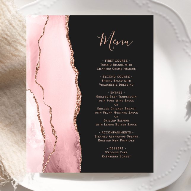 Budget Blush Rose Gold Agate Dark Wedding Menu (Creator Uploaded)