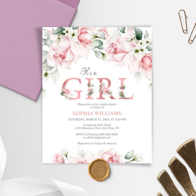 Budget Blush & Rose Gold Baby Shower Invitation (Creator Uploaded)
