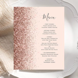 Budget Blush Rose Gold Glitter Wedding Menu