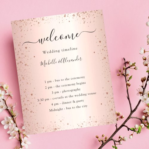 Budget blush rose gold glitter wedding program