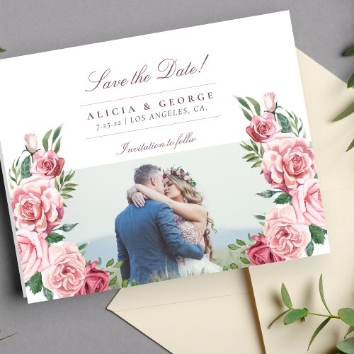 Budget blush roses photo wedding save the date