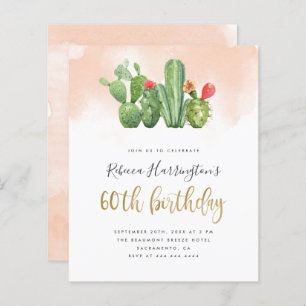 Budget Blush Watercolor & Cactus 60th Birthday