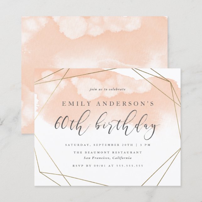 Budget Blush Watercolor Geometric 60th Birthday (Front/Back)