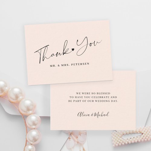 Budget blush wedding thank you script note card