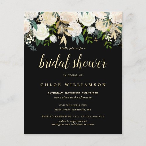 Budget Blush White Floral Bridal Shower Invitation