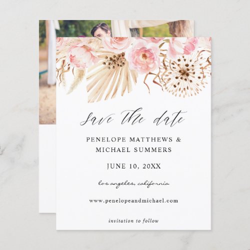 Budget Bohemain Pink Floral Save the Date Photo